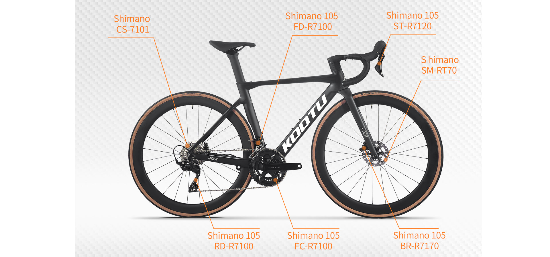 Integrated Carbon Road Bike Shimano 105 R7120 Groupset Rider 7.2 KOOTUBIKE