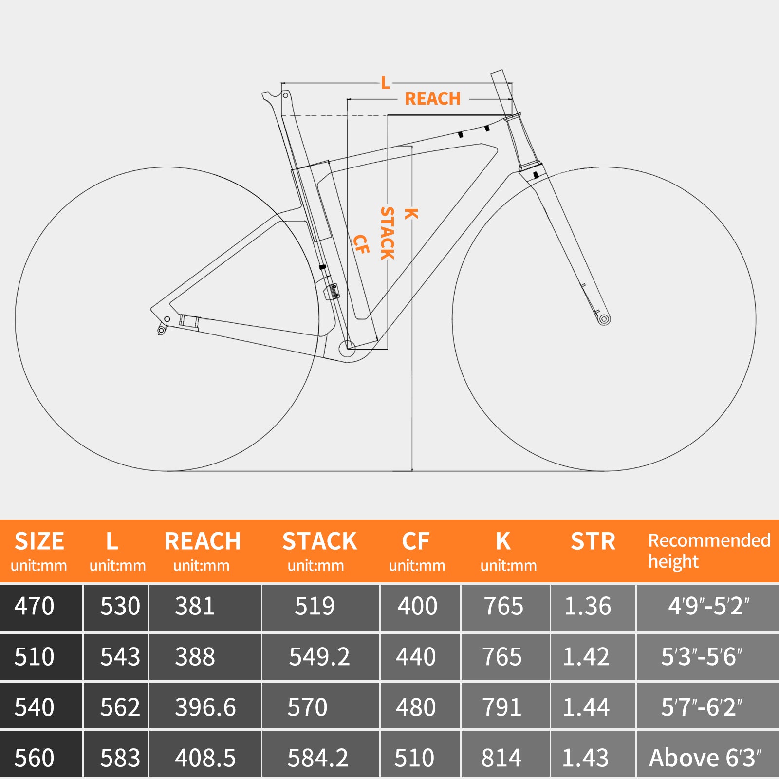 KOOTTU TRACE R7000 Gravel Bike Size Reference