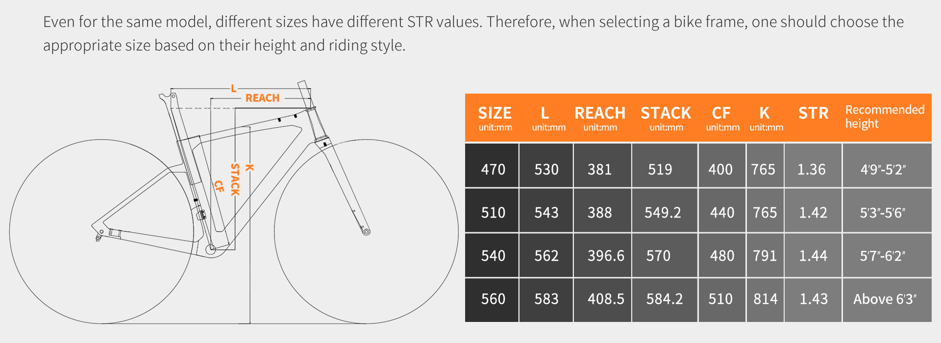 KOOTTU TRACE R7000 Gravel Bike Size Reference